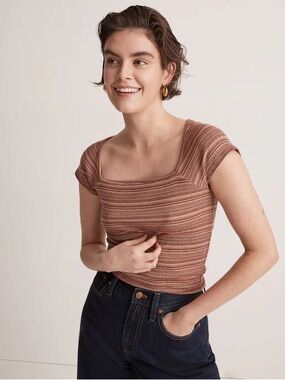 NWT Madewell Brightside Rib Square-Neck Tee in Stripe